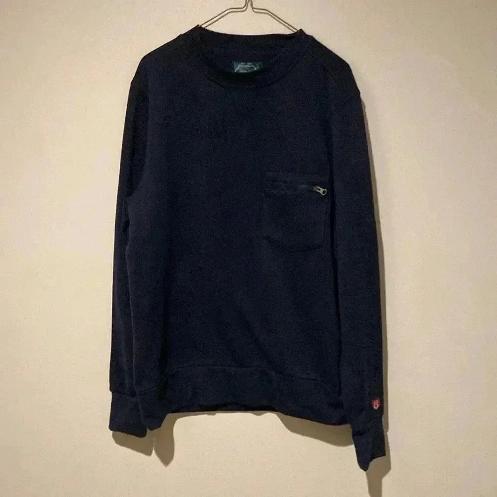 Arthur Beale men’s crew neck long sleeve, navy pullover zip front pocket large